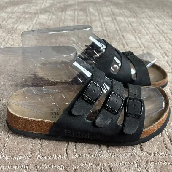 Betula Birkenstock Triple Strap Buckle Sandal Womens 5 Black Slip On Casual Boho - Picture 3 of 8